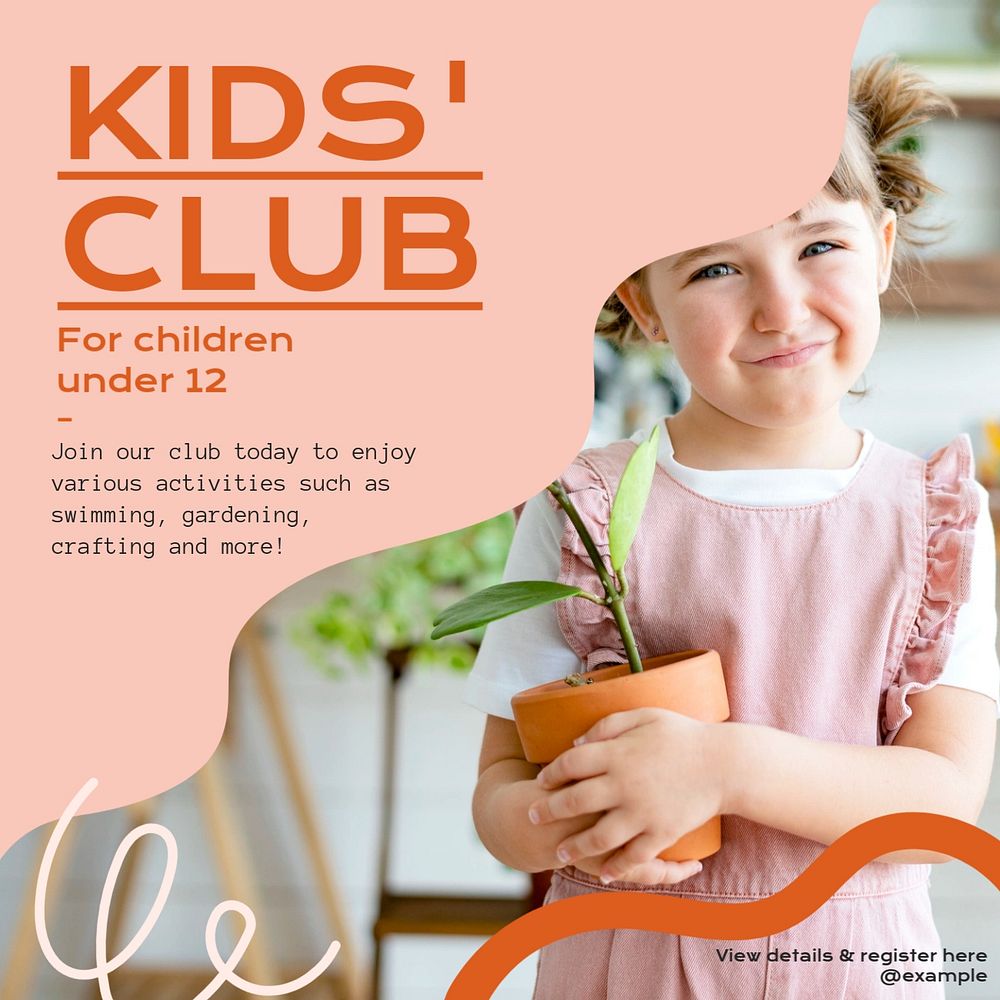 Kid club Instagram post template, editable text