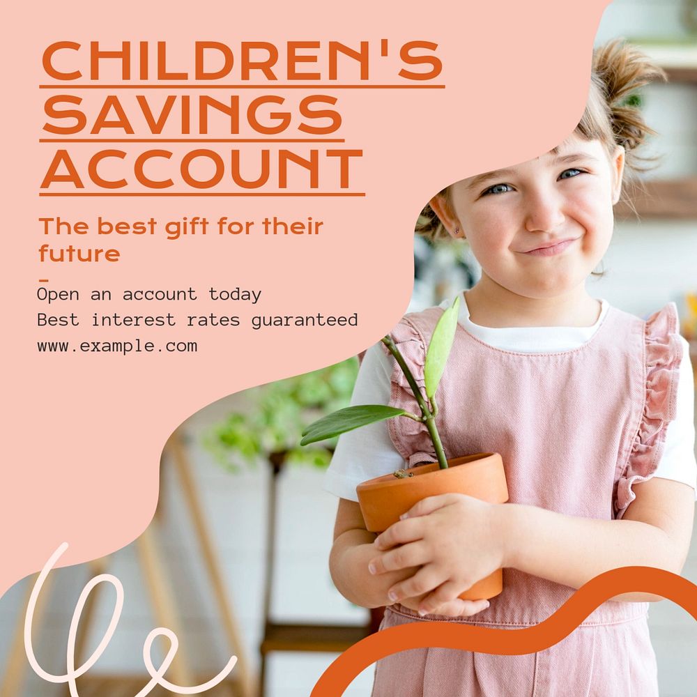Kid's savings account post template, editable social media design