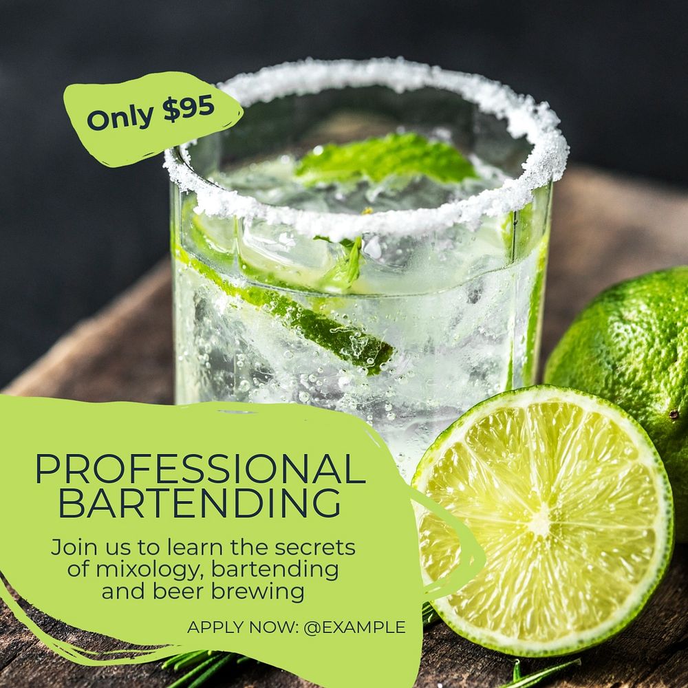 Professional bartending Instagram post template, editable text