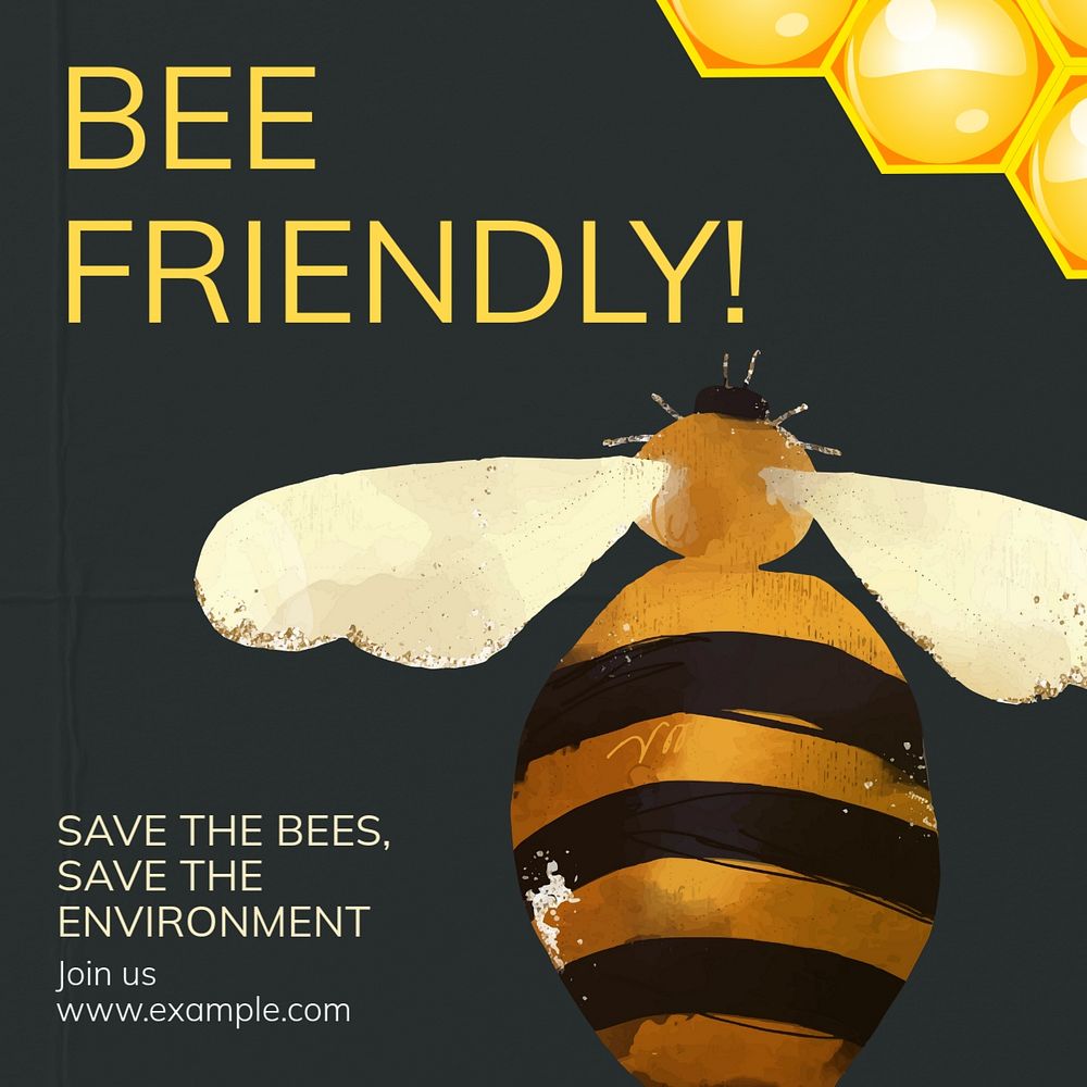 Bee friendly Instagram post template, editable text