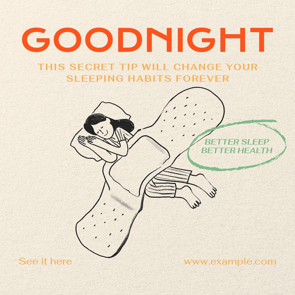 Good night Instagram post template, editable text