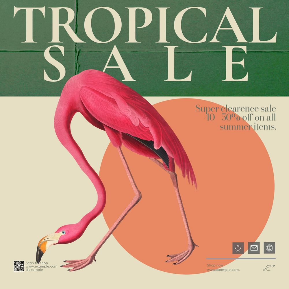 Tropical sale Instagram post template, editable text