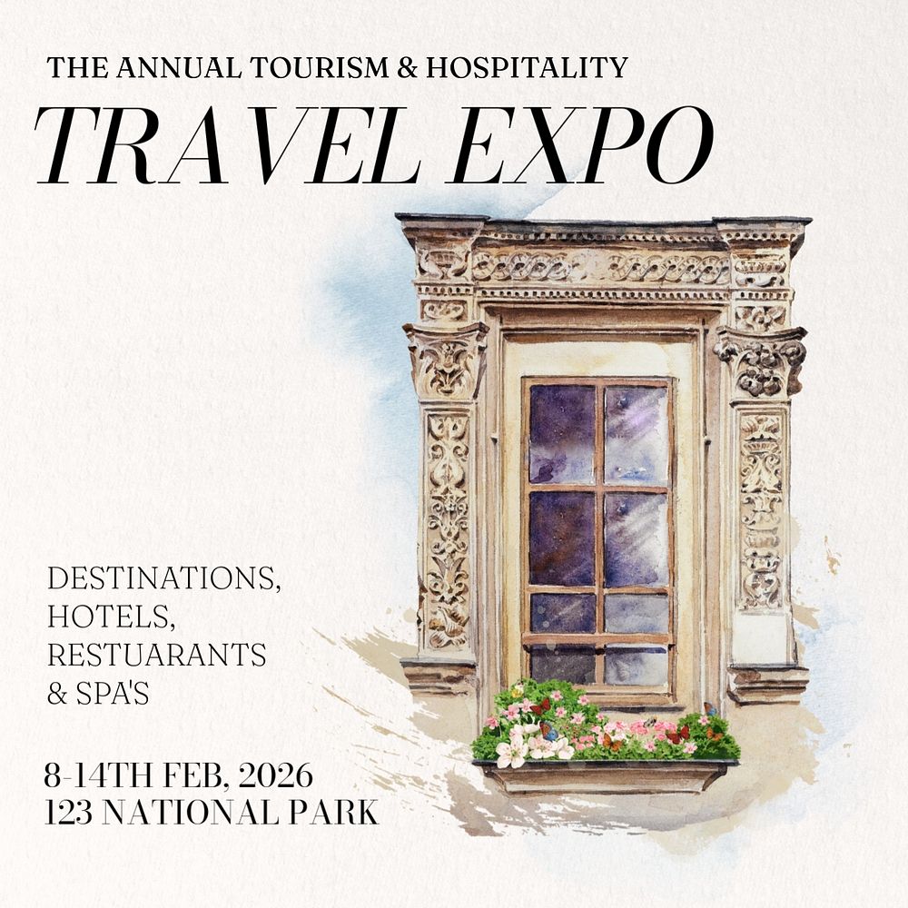 Travel expo Instagram post template, editable text