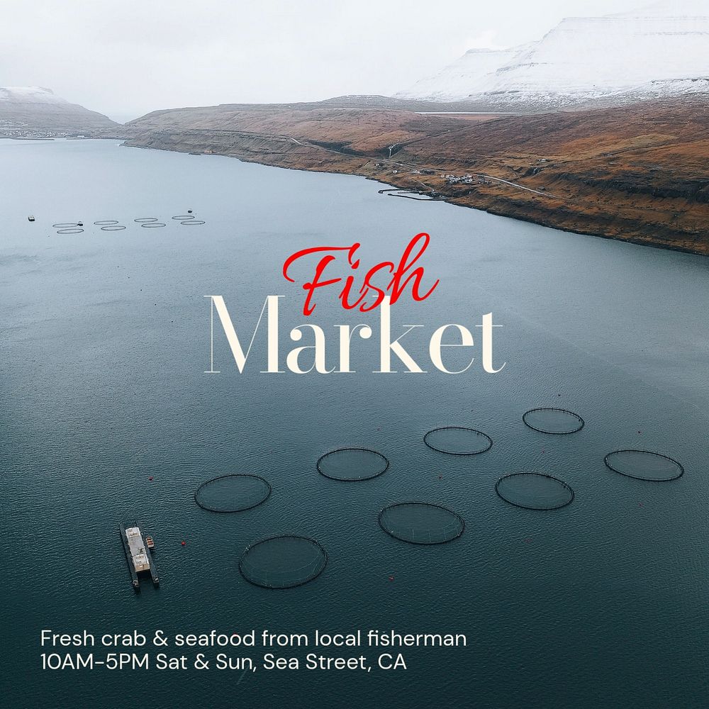 Fish market Instagram post template, editable text