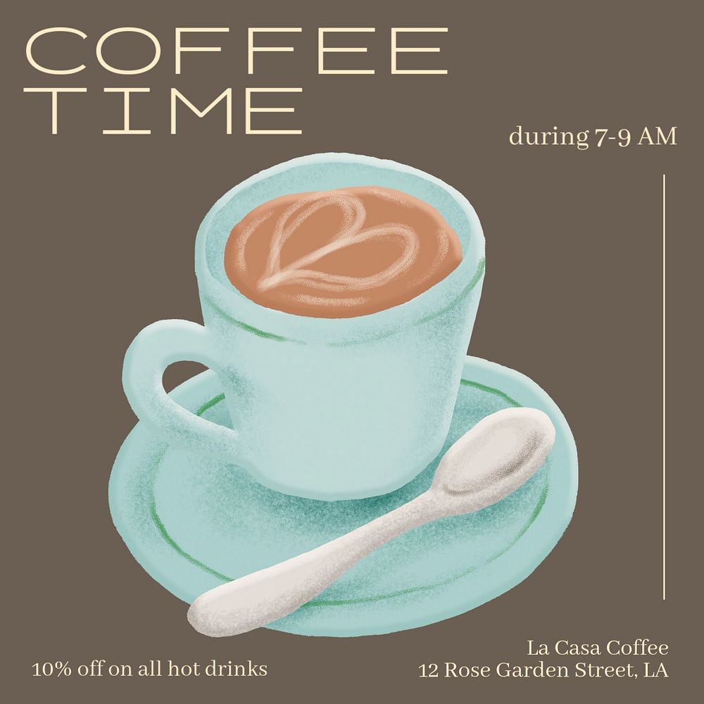 Coffee shop promotion Instagram post template, editable text