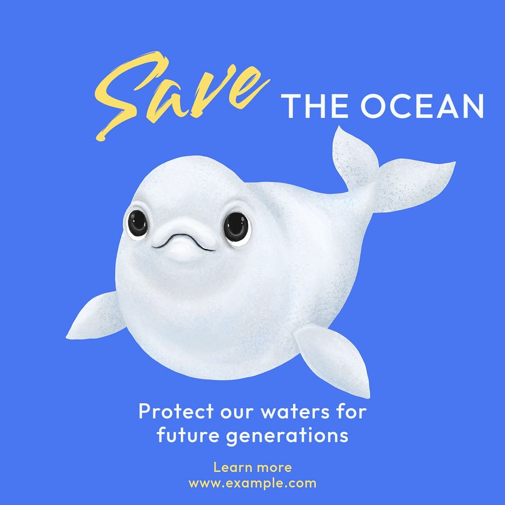 Save the ocean Instagram post template, editable text