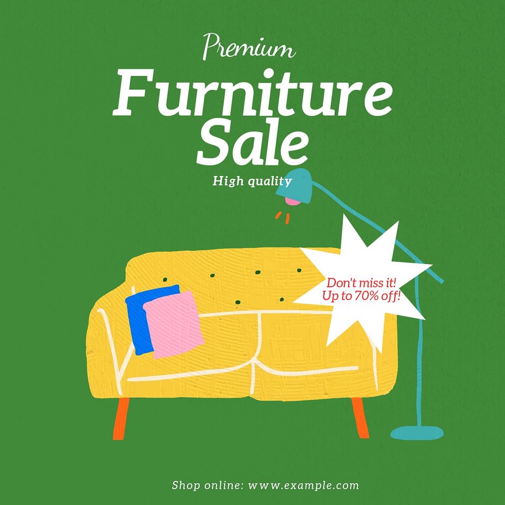 Furniture sale Instagram post template, editable design and text