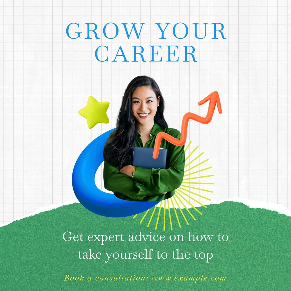 Grow your career Instagram post template, editable text