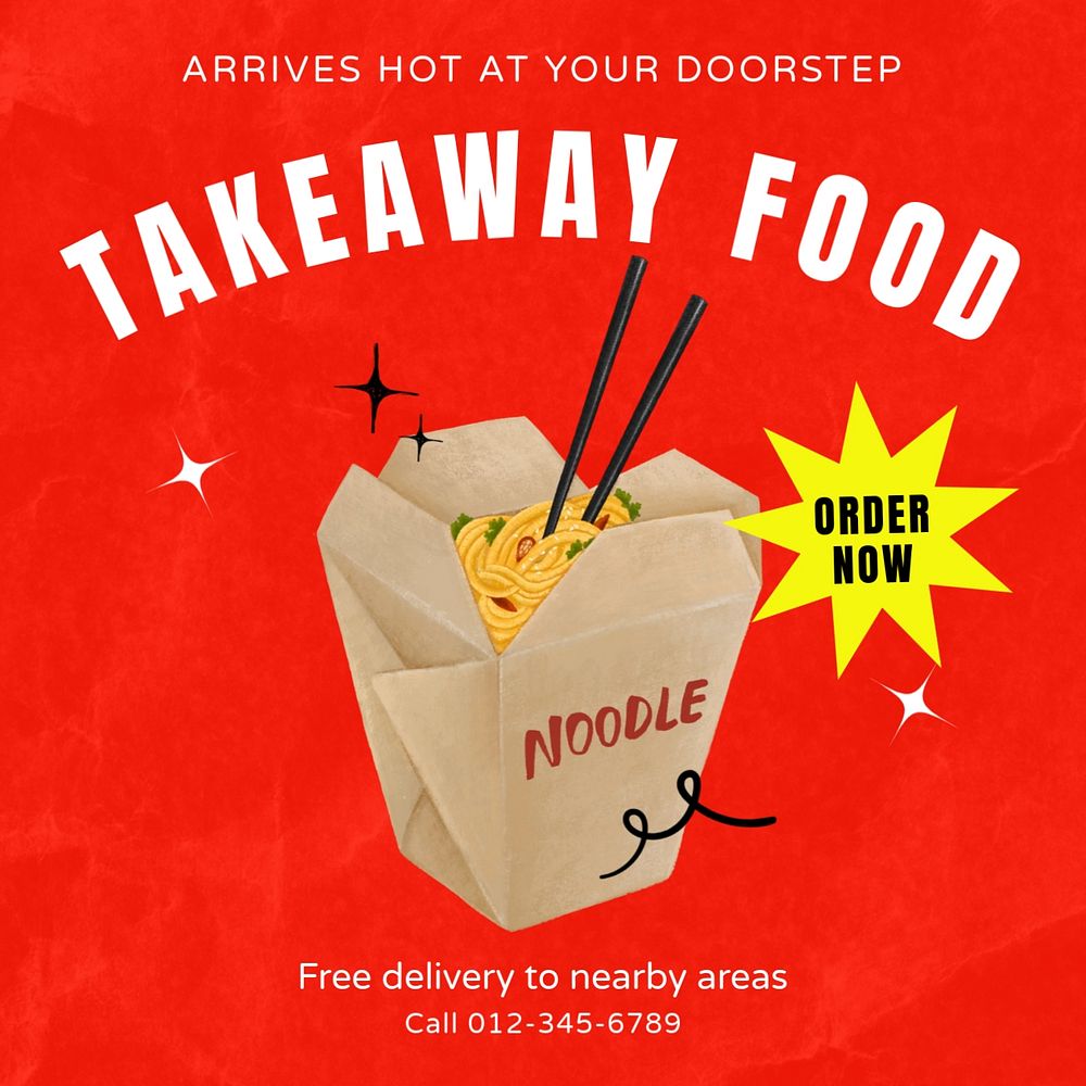 Takeaway food Instagram post template, editable text