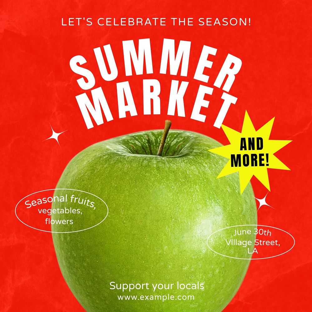 Summer market Instagram post template, editable text