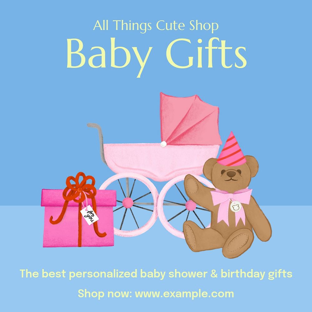 Baby gifts Instagram post template, editable text