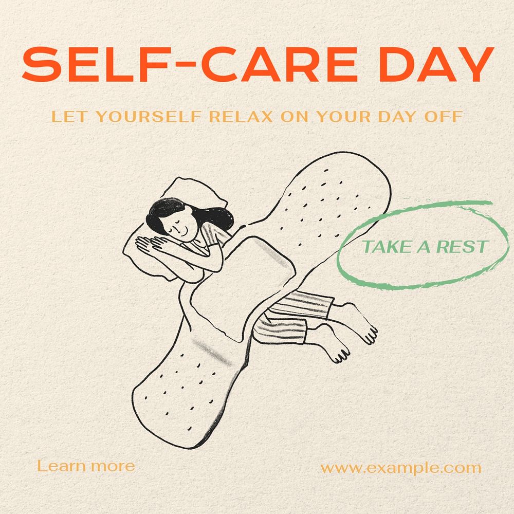 Self-care day Instagram post template, editable text