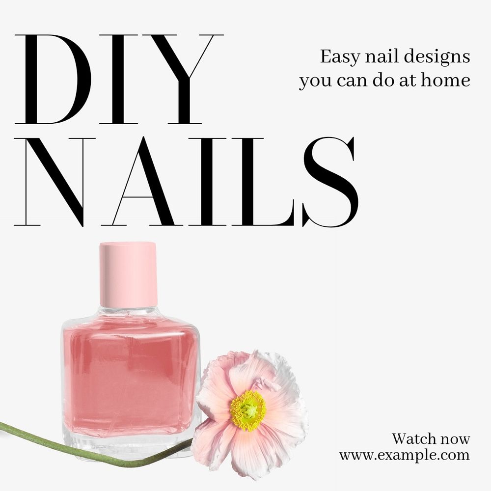 DIY nails Instagram post template, editable text