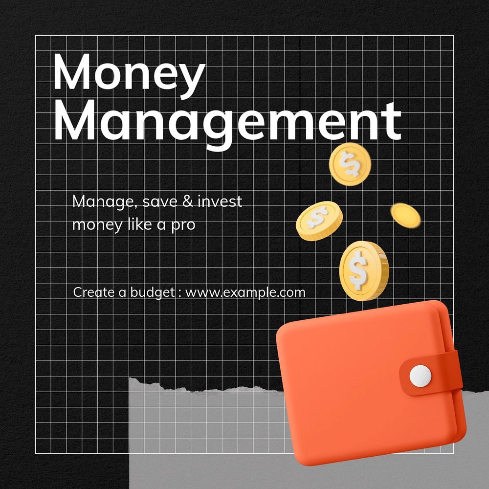 Money management Instagram post template, editable text