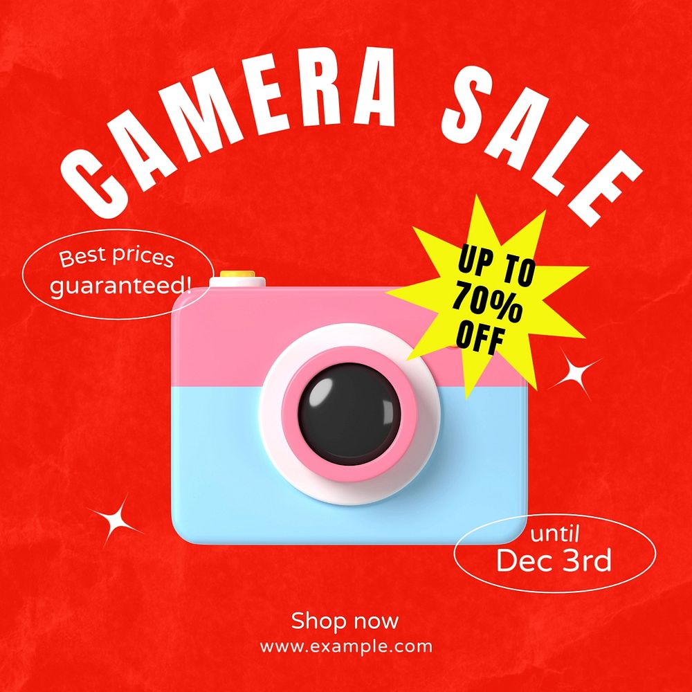 Camera sale Instagram post template, editable text