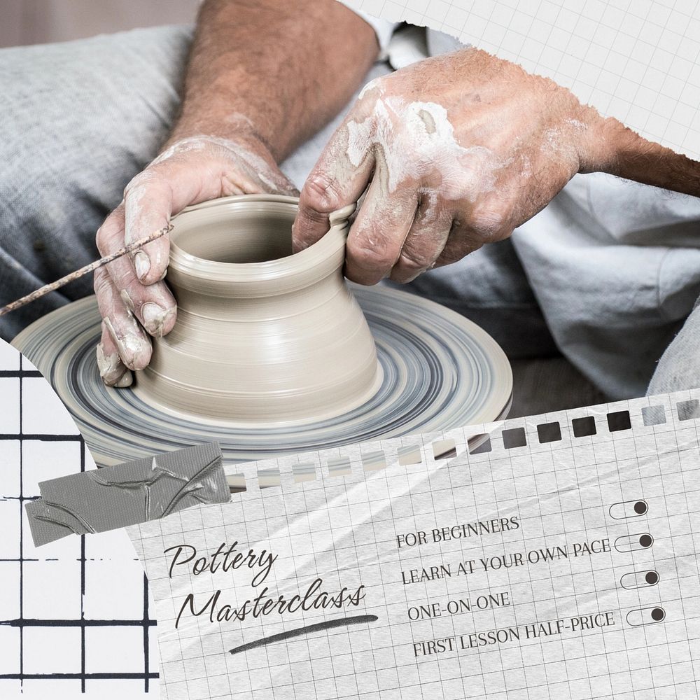 Pottery masterclass Instagram post template, editable text