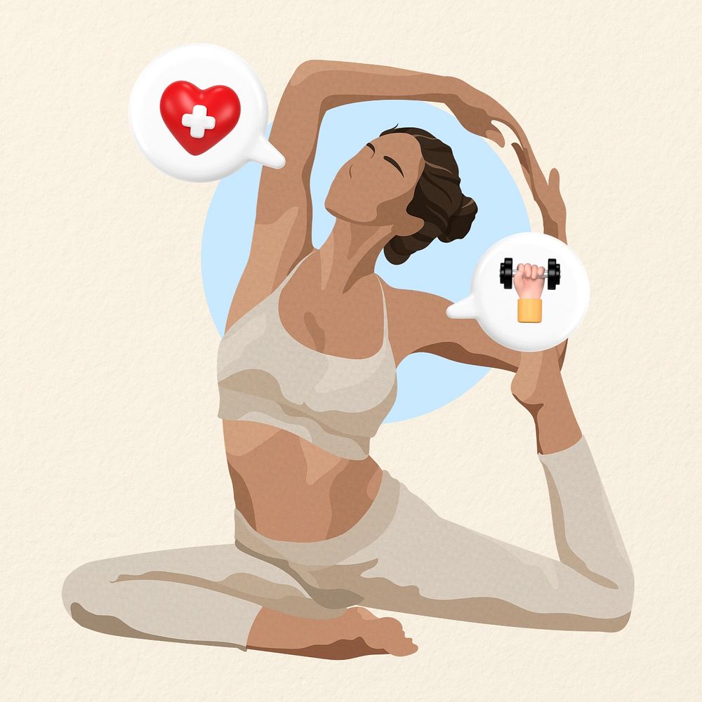 Woman & yoga  collage element, health & wellness vector illustration