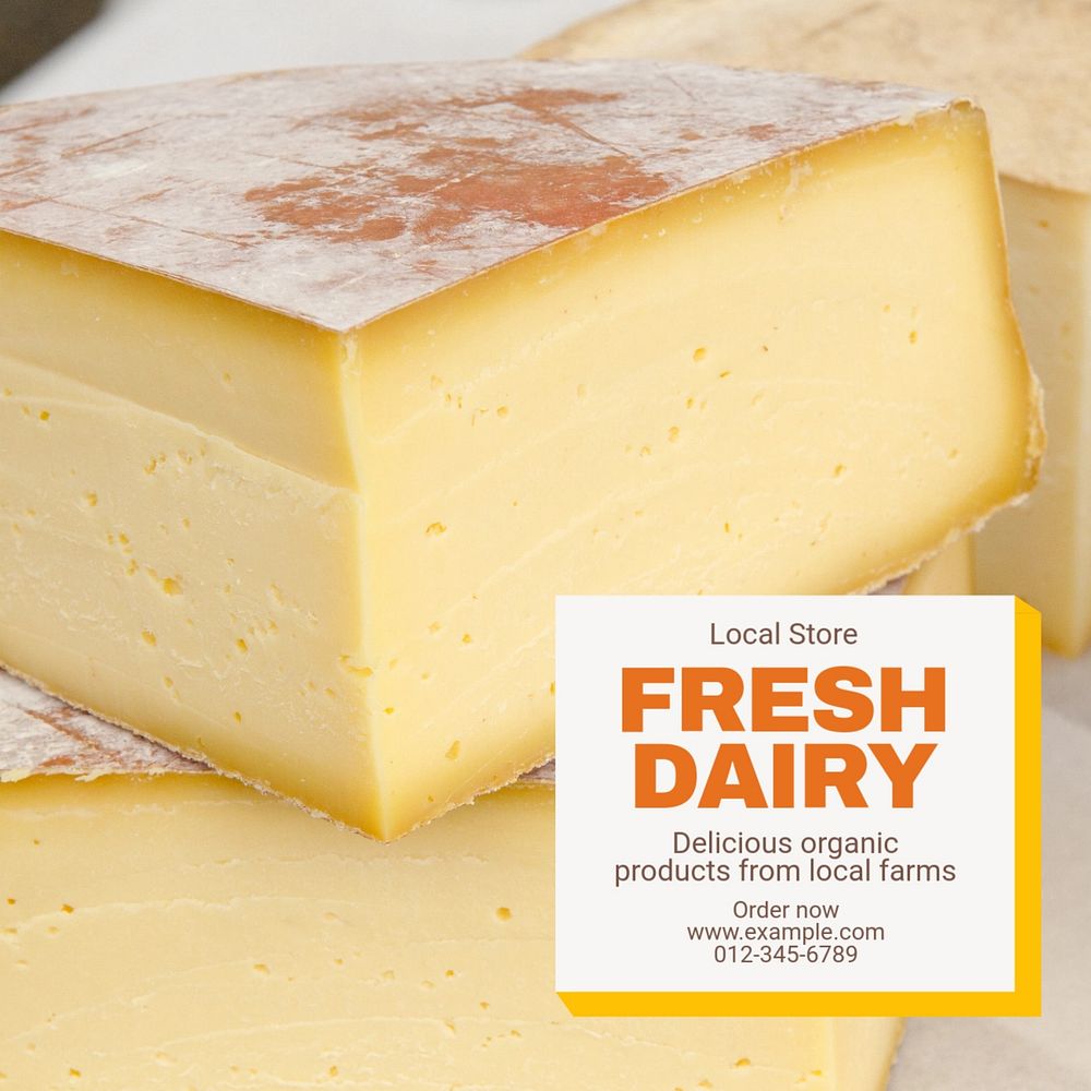 Fresh dairy products Instagram post template, editable text