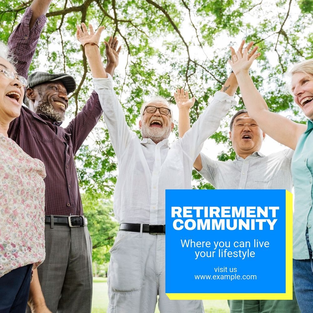 Retirement community Instagram post template, editable text