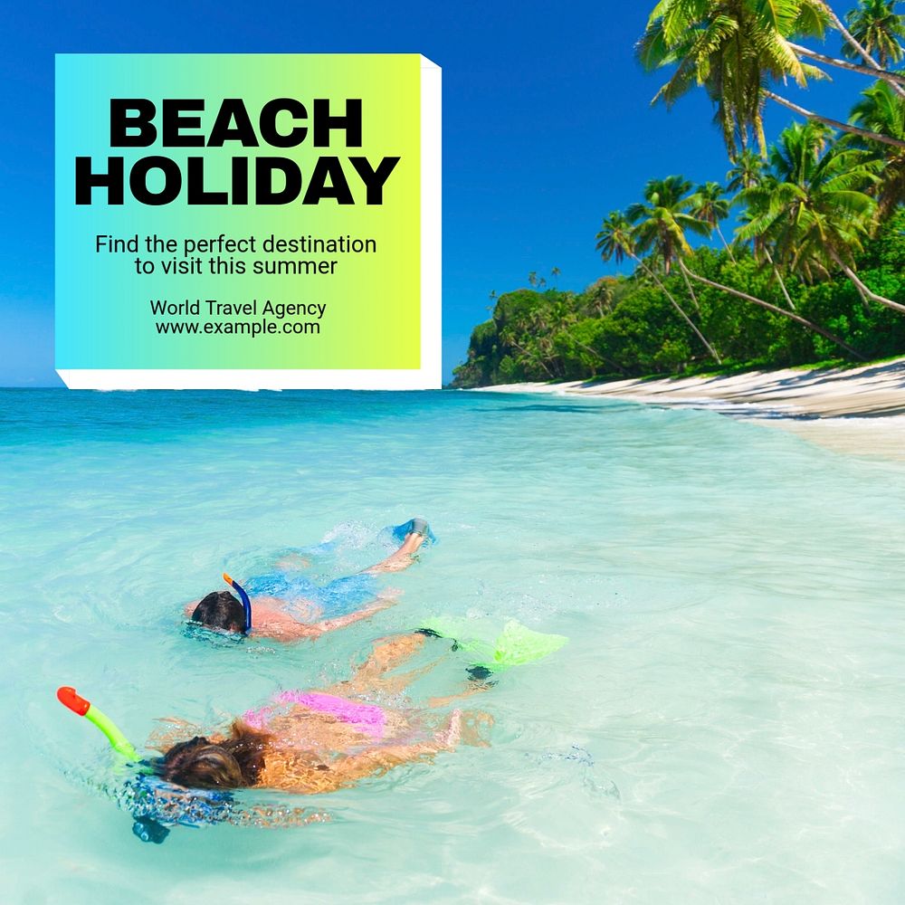 Beach holiday Instagram post template, editable text