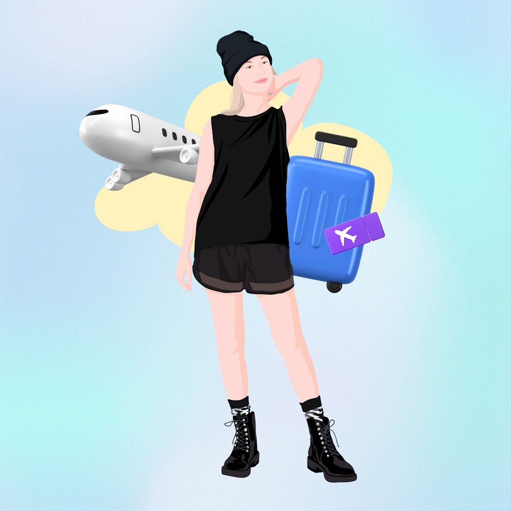 Woman traveling  collage element, vector illustration