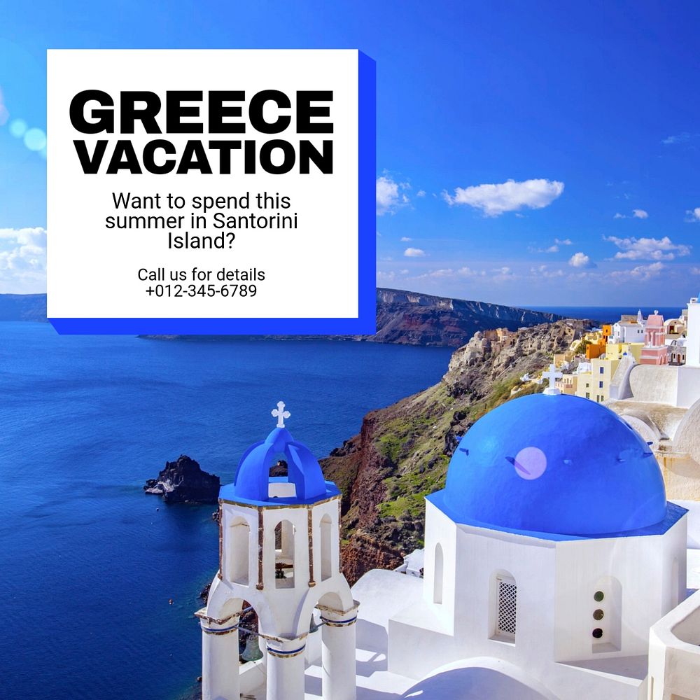 Greece vacation Instagram post template, editable text