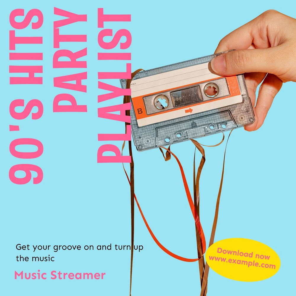 90's party playlist Instagram post template, editable text