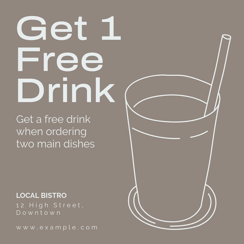 Free drink Instagram post template, editable text