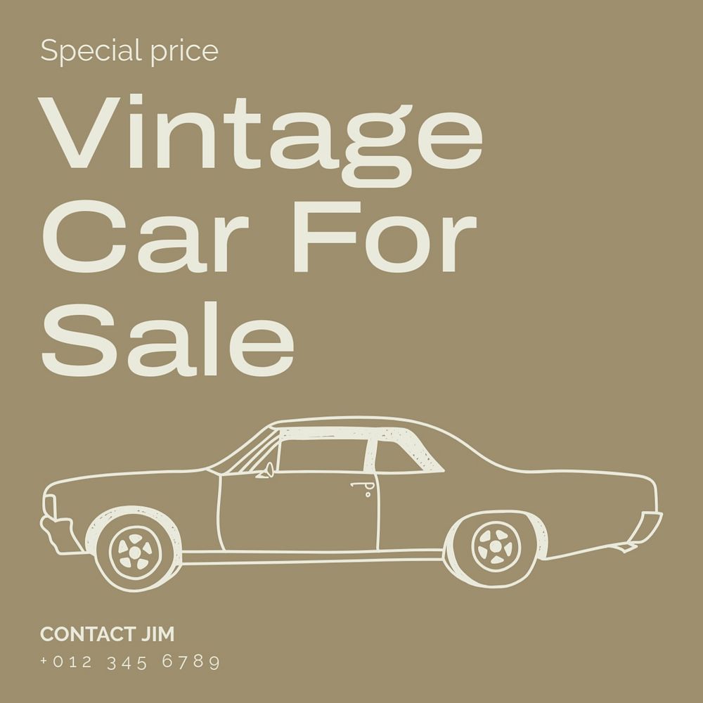 Vintage car sale Instagram post template, editable text