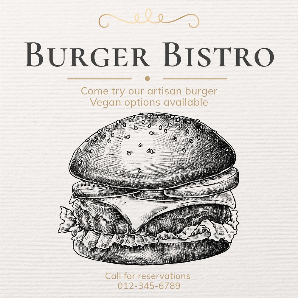 Burger bistro Instagram post template, editable text