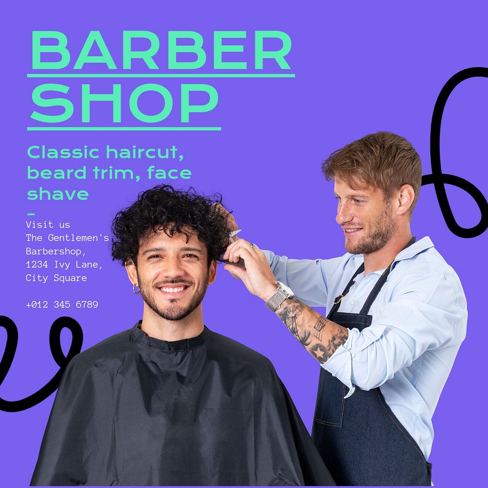 Barbershop Instagram post template, editable text