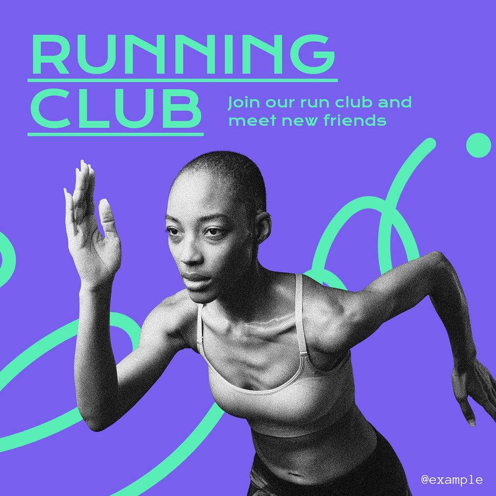 Running club Instagram post template, editable text