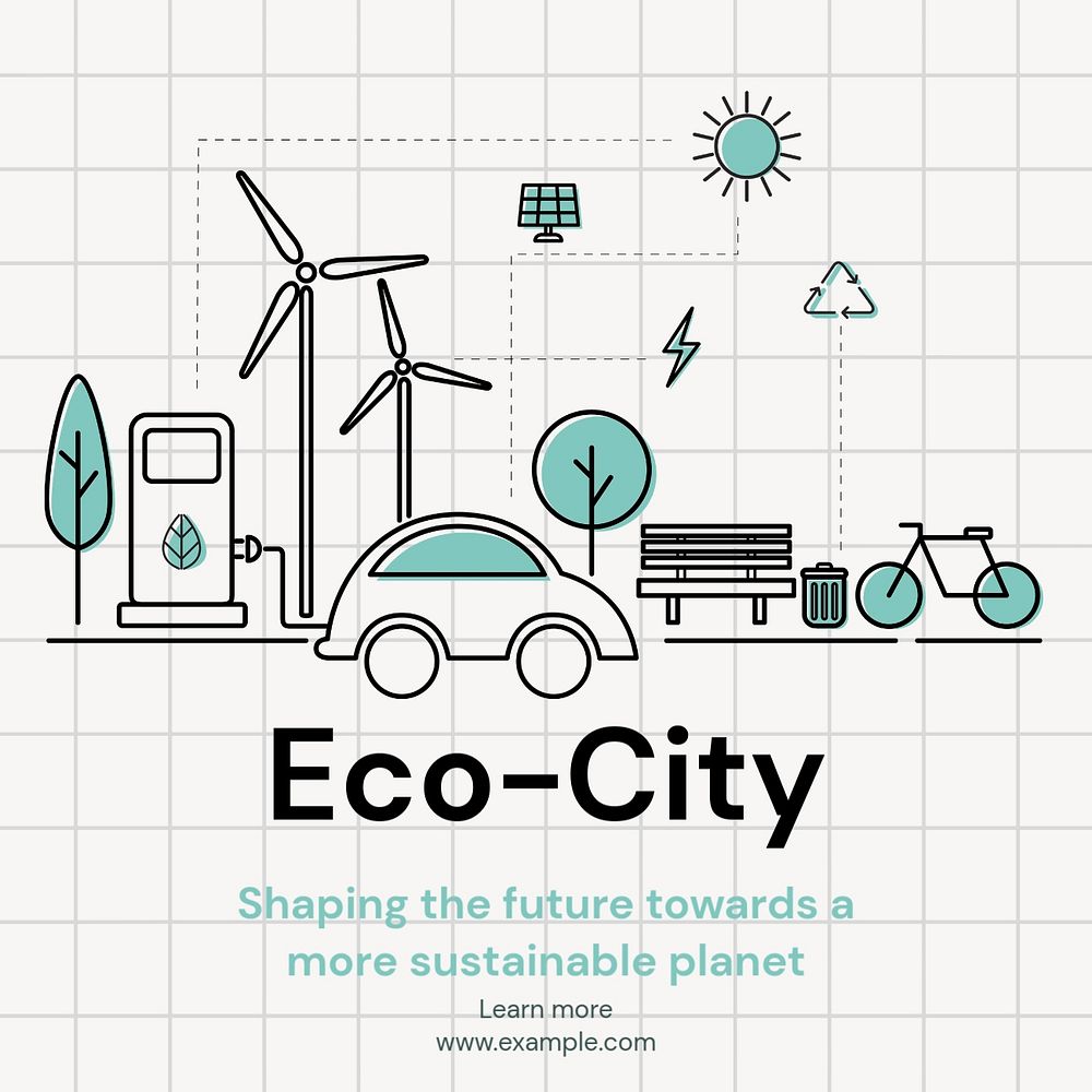 Eco-city Instagram post template, editable text