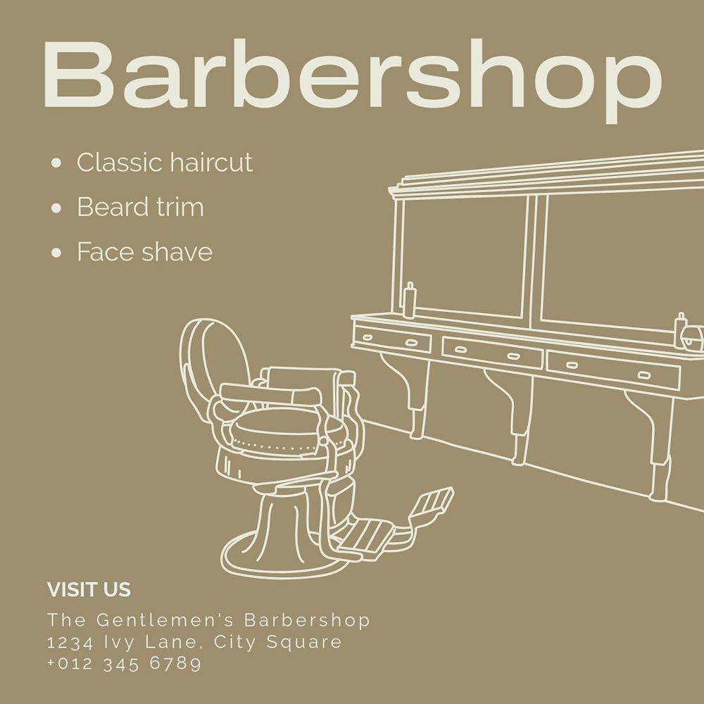 Barbershop Instagram post template, editable text