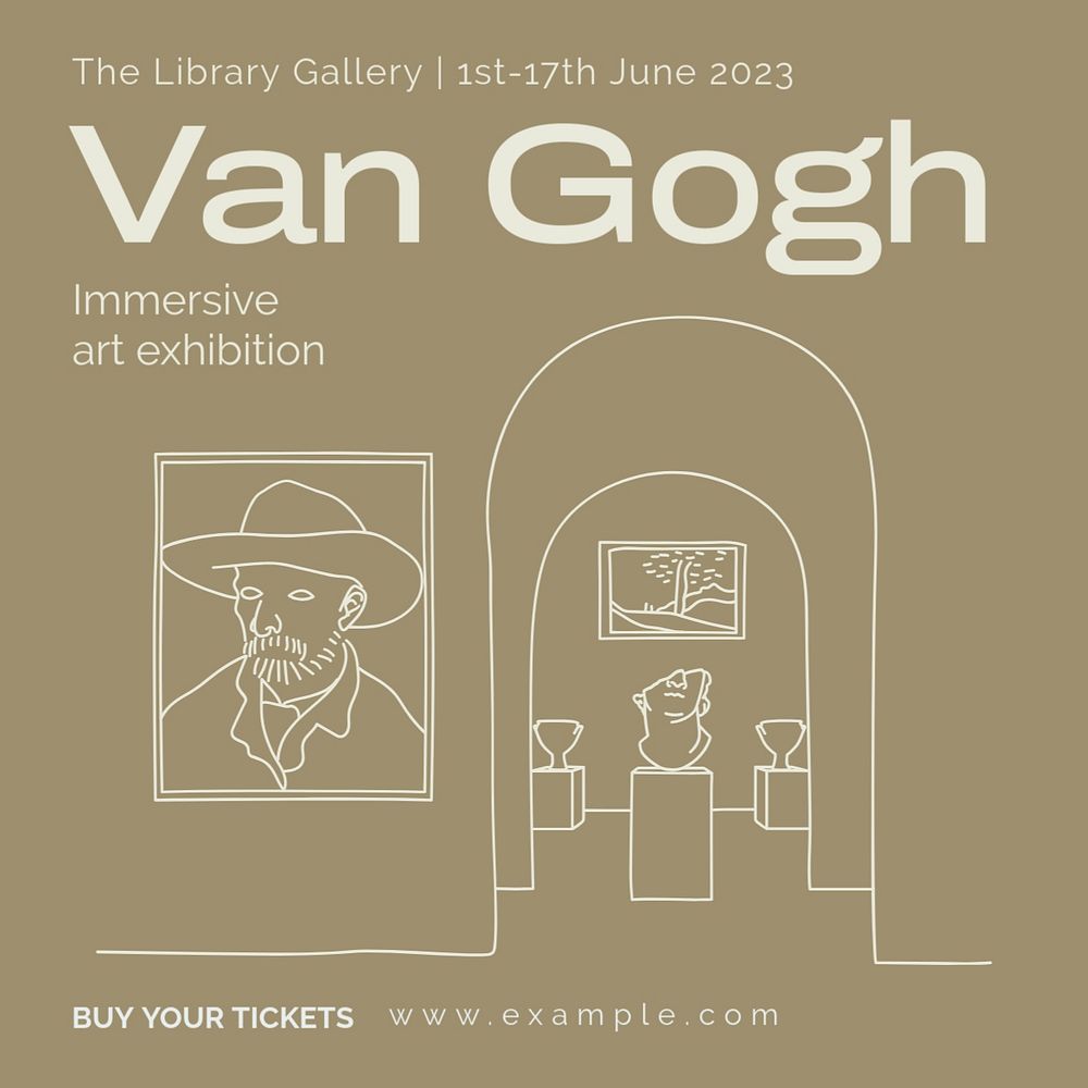 Van Gogh exhibition Instagram post template, editable text