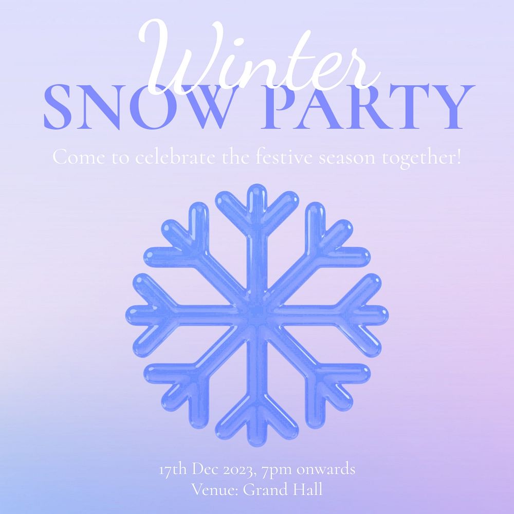 Winter snow party post template, editable social media design