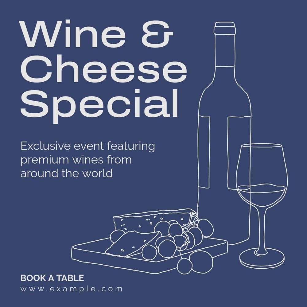 Wine & cheese special Instagram post template, editable text