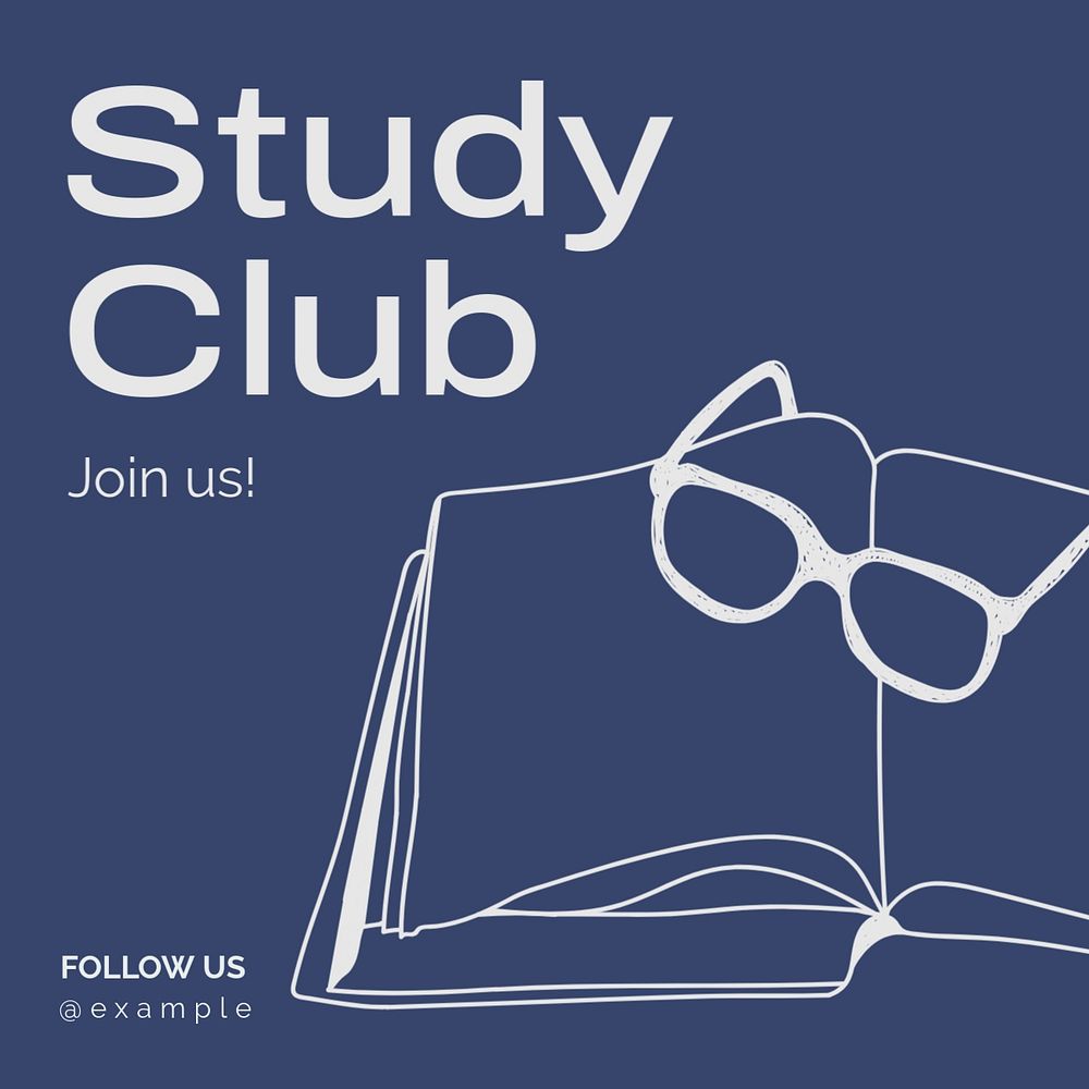 Study club Instagram post template, editable text