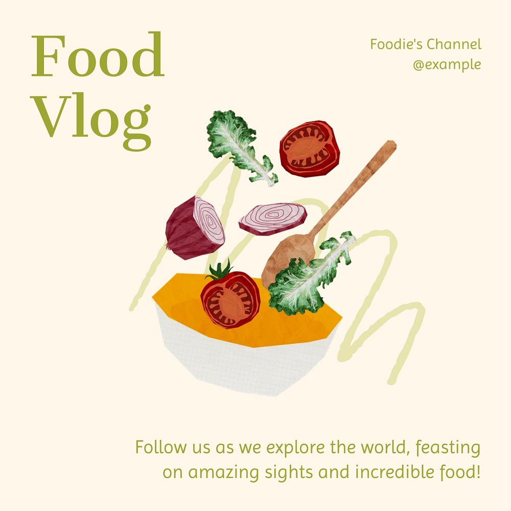 Food vlog Instagram post template, editable text