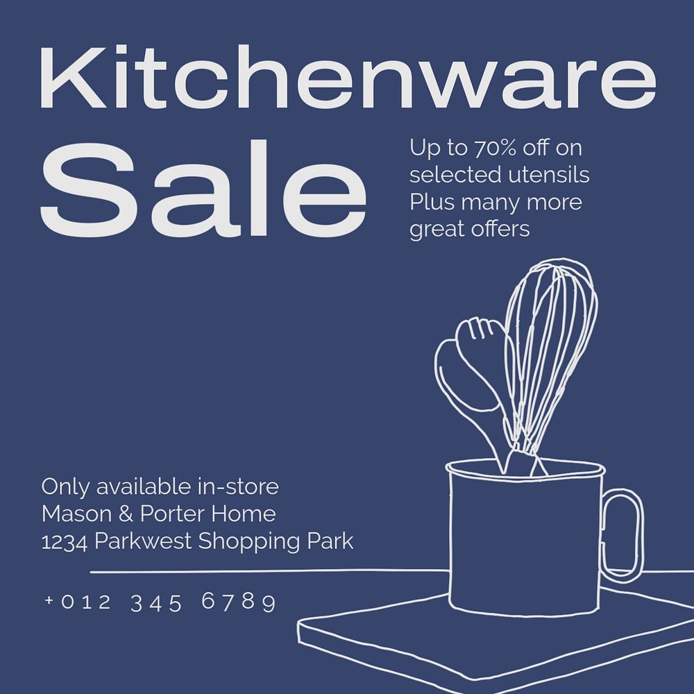 Kitchenware sale Instagram post template, editable text