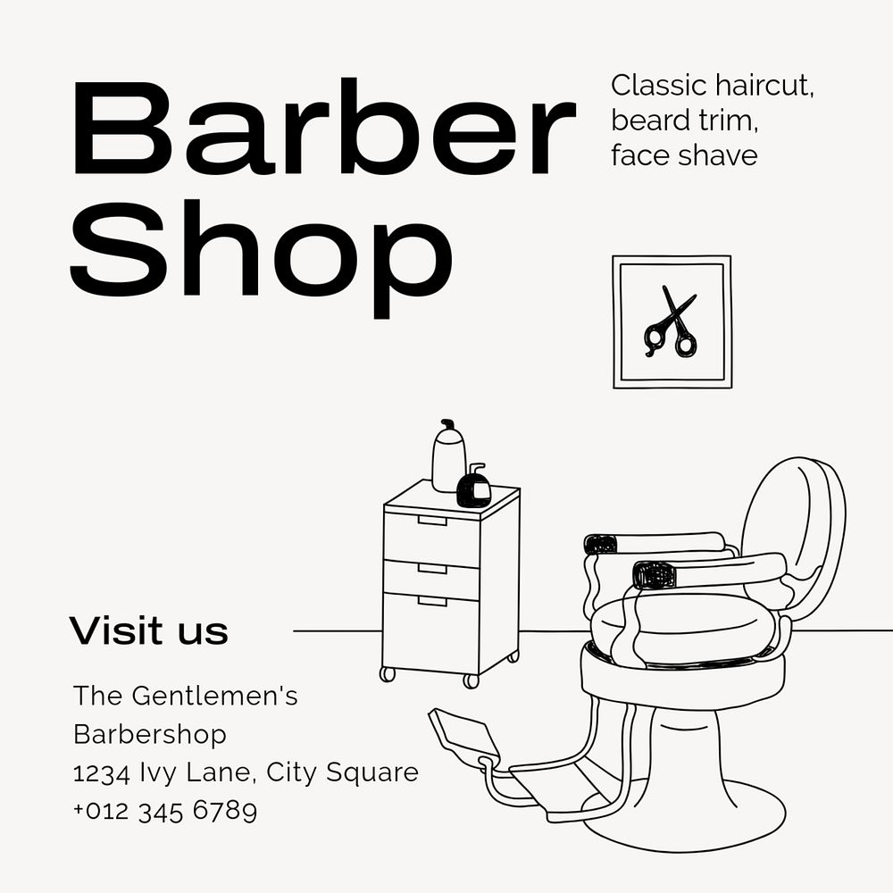 Barbershop Instagram post template, editable text