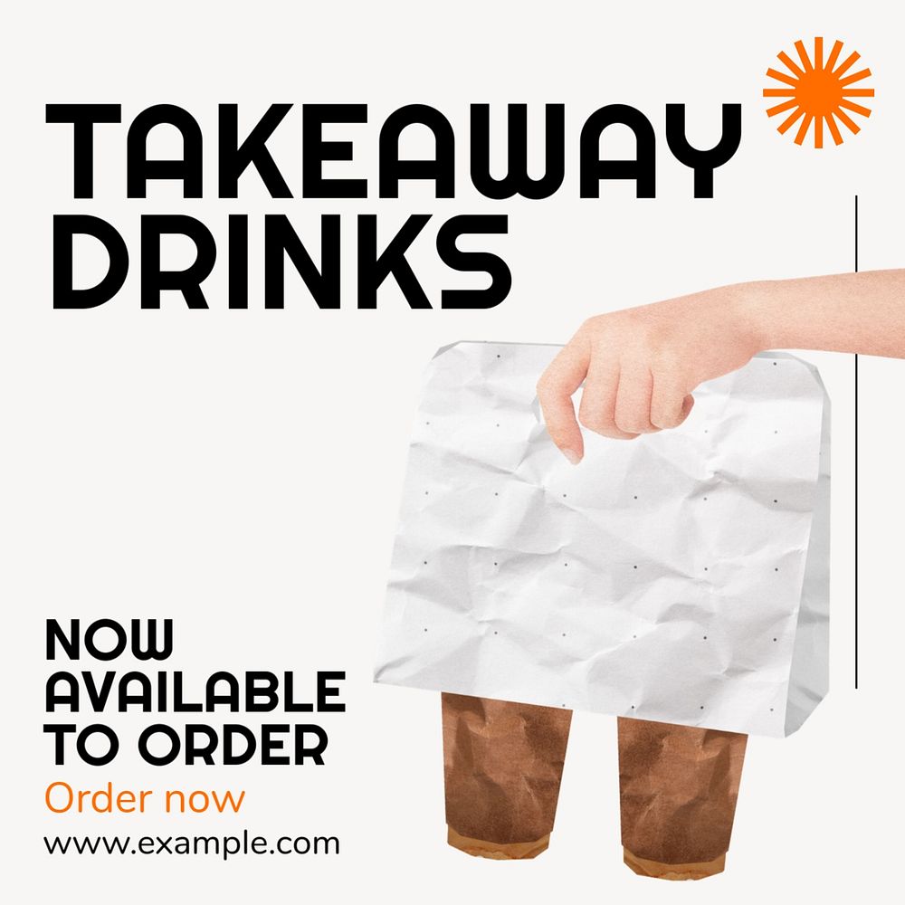 Takeaway drinks Instagram post template, editable text