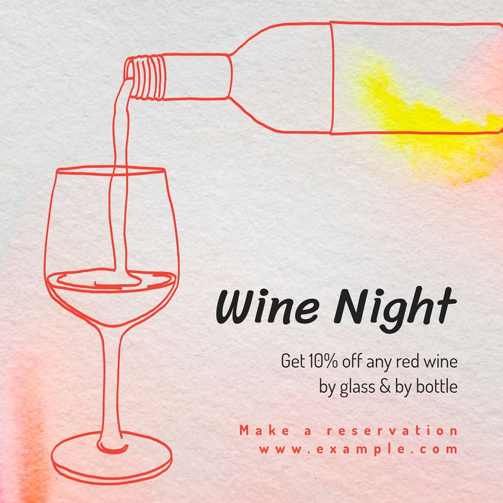 WIne night Instagram post template, editable text