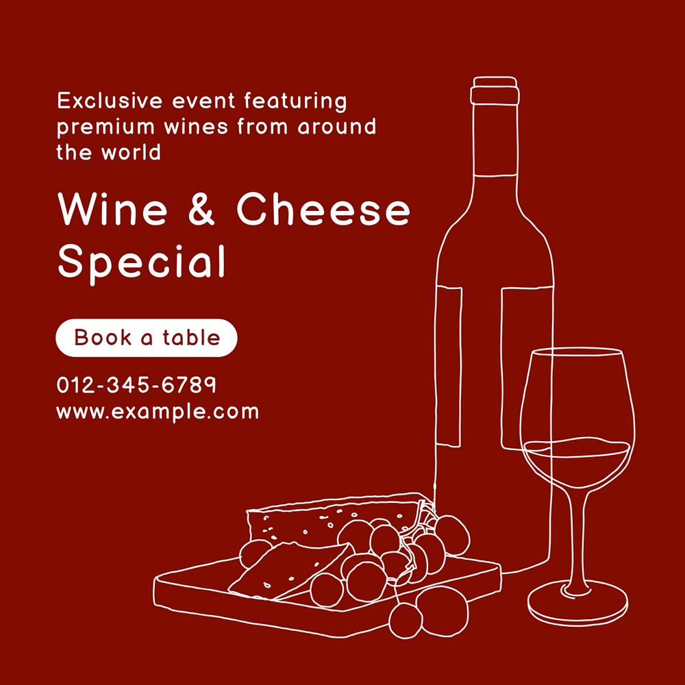 Wine & cheese Instagram post template, editable text