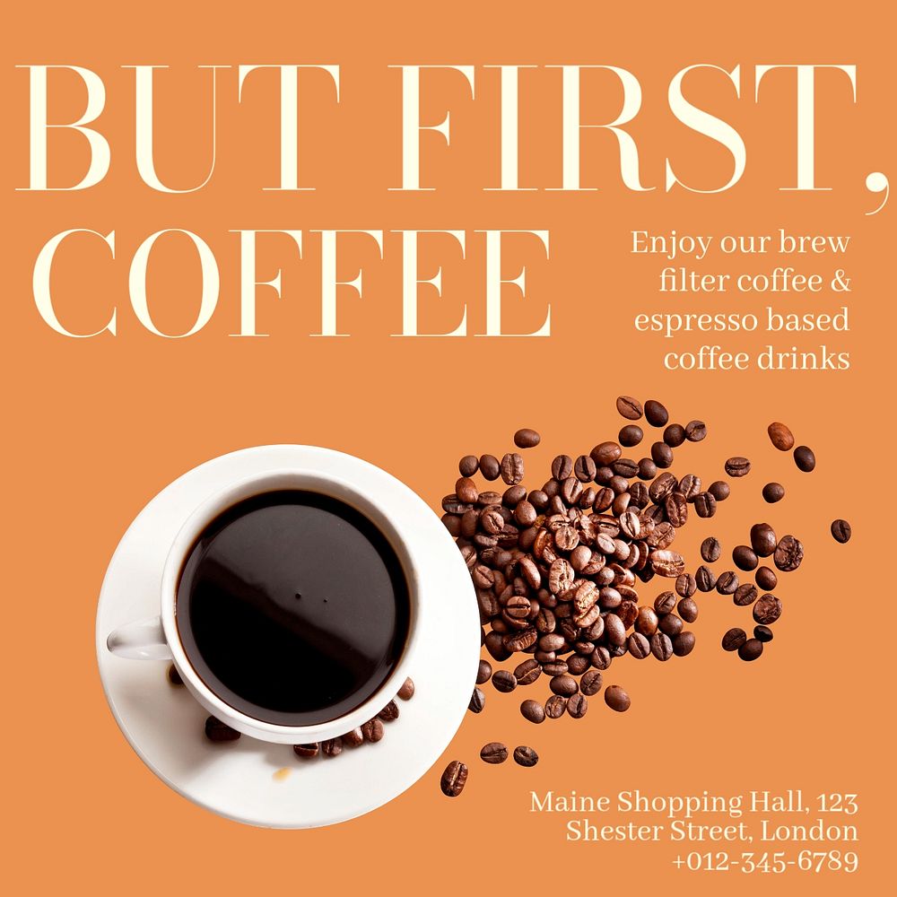 Coffee shop Instagram post template, editable text