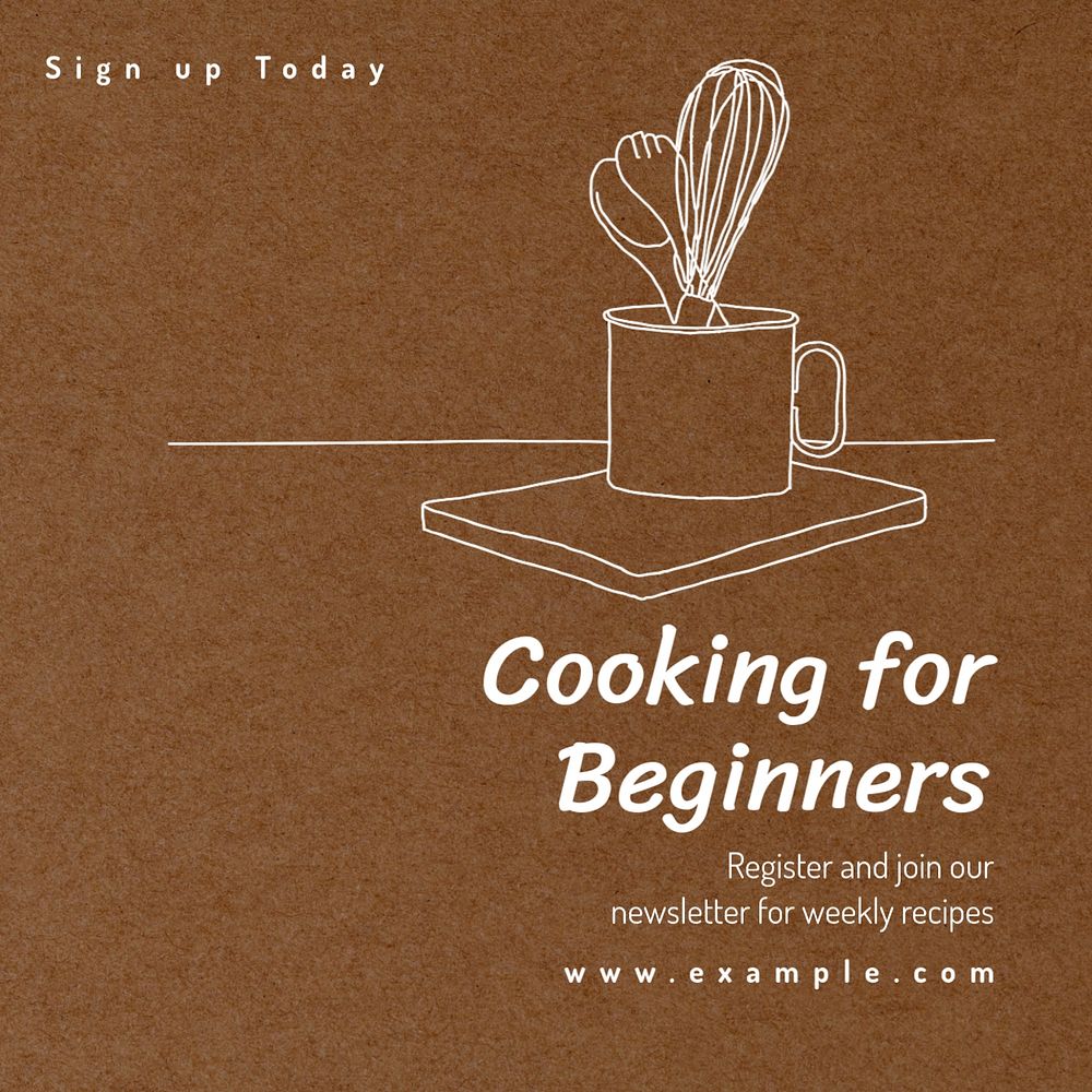 Cooking for beginners Instagram post template, editable text