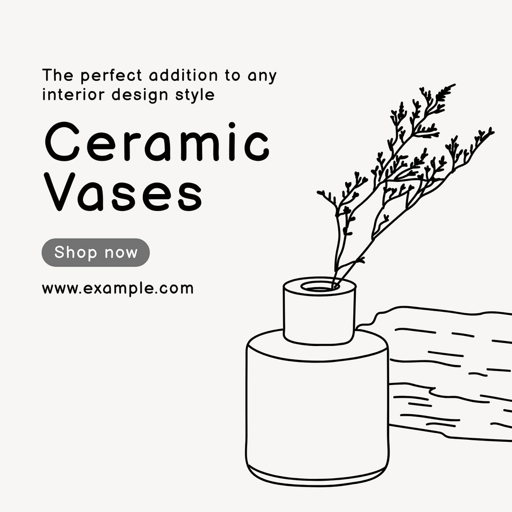 Ceramic vases Instagram post template, editable text