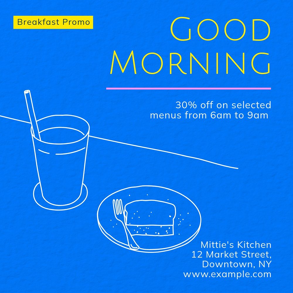 Good morning, breakfast Instagram post template, editable text