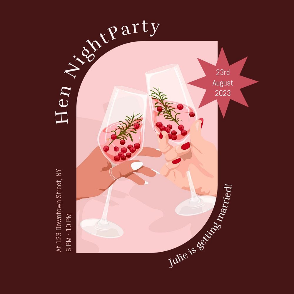 Hen night Instagram post template, editable text