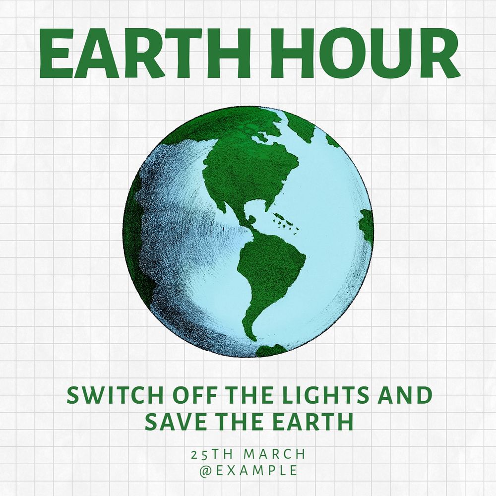 Earth hour post template, editable social media design